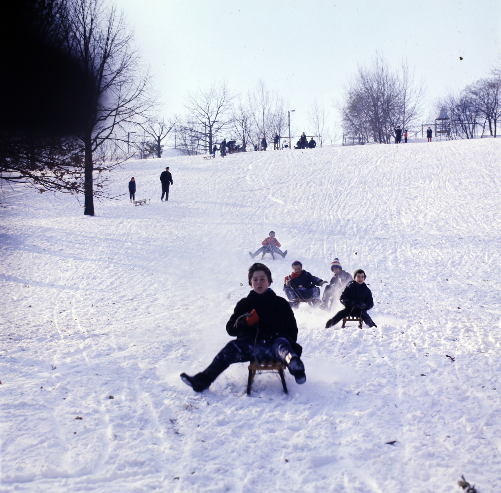 Hungary, Tabán, Budapest I., 1979, Szalay Zoltán, winter, snow, colorful, sledge, Budapest, Fortepan #191008