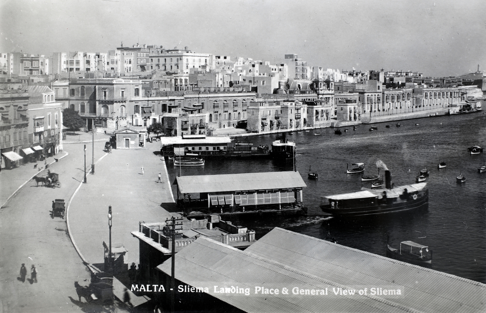 Malta, Sliema, kikötő., 1928, Kieselbach Gyula, coach, port, Fortepan #191379