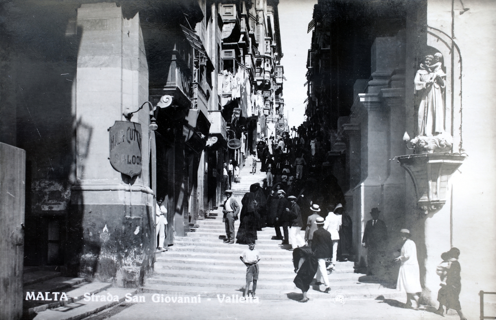 Malta, Valletta, Triq San Ġwann, jobbra a ferences templom., 1928, Kieselbach Gyula, flight of stairs, Fortepan #191380