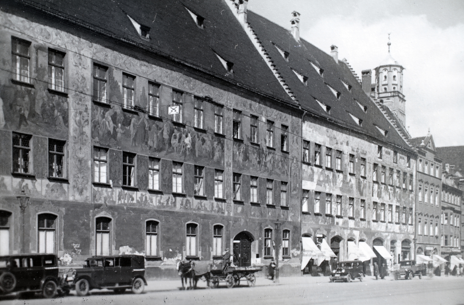 Germany, Augsburg, Maximilianstrasse, háttérben a Szent Móric-templom tornya (St. Moritzkirche)., 1932, Kieselbach Gyula, Fortepan #191491