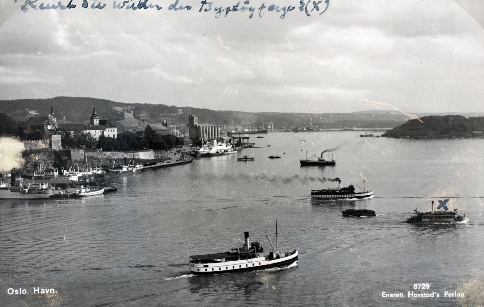 Norway, Oslo, kikötő, jobbra a Hovedøya sziget., 1939, Kieselbach Gyula, ship, Fortepan #191560
