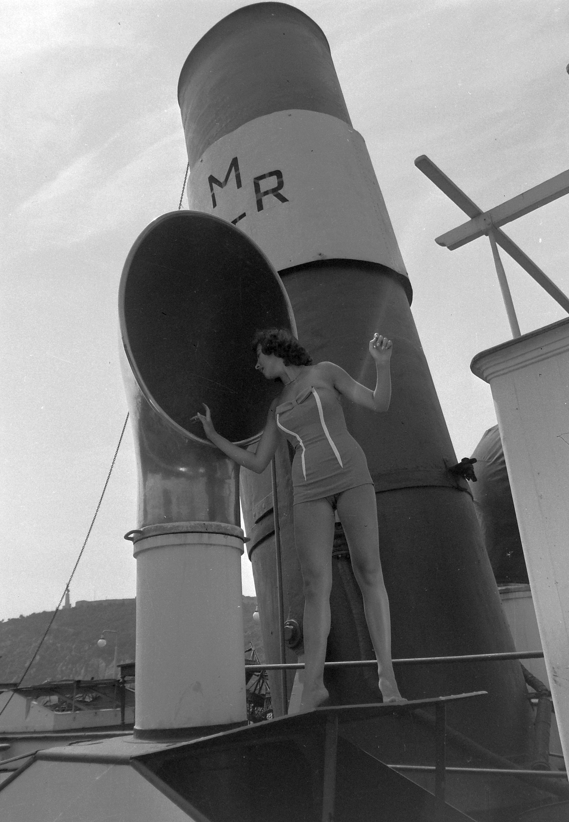 Hungary, Budapest V., Tímár Éva színművésznő a Szabadság gőzhajón., 1957, Kotnyek Antal, celebrity, ship, steamboat, Szabadság/Zsófia/Princess Zsófia ship, Budapest, Fortepan #19180