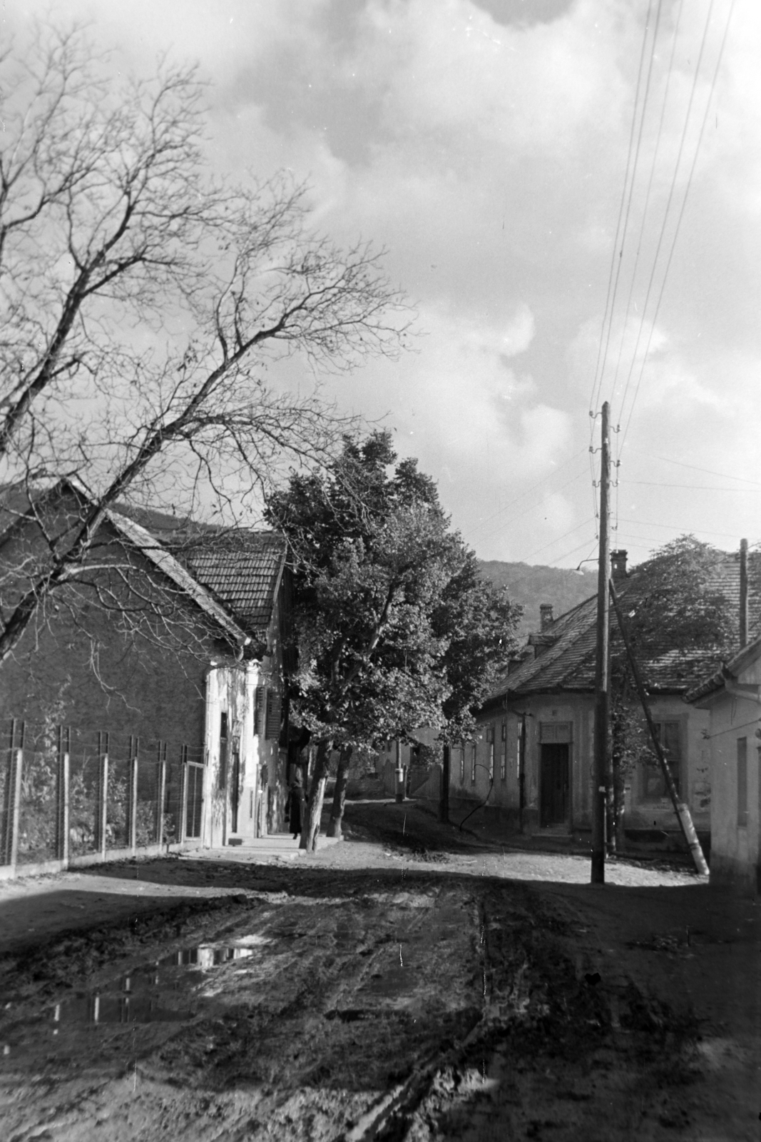 1955, Kriss Géza, pylon, street view, mud, Fortepan #191837