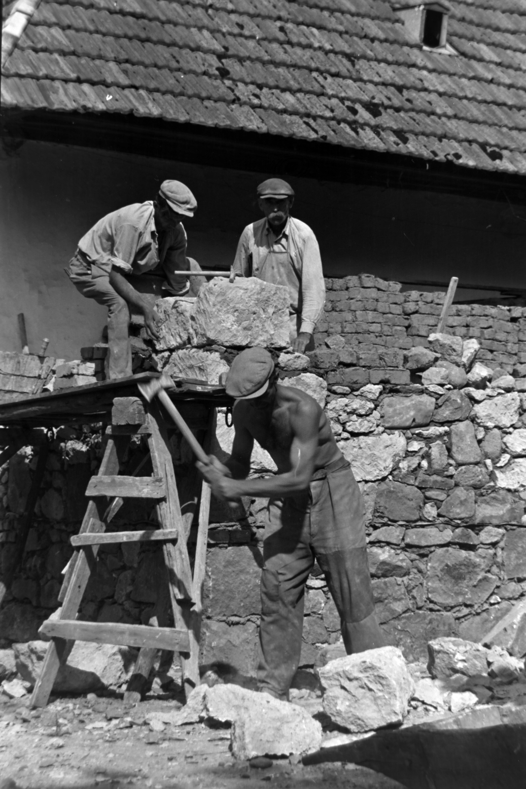 1958, Kriss Géza, stone wall, Fortepan #191980