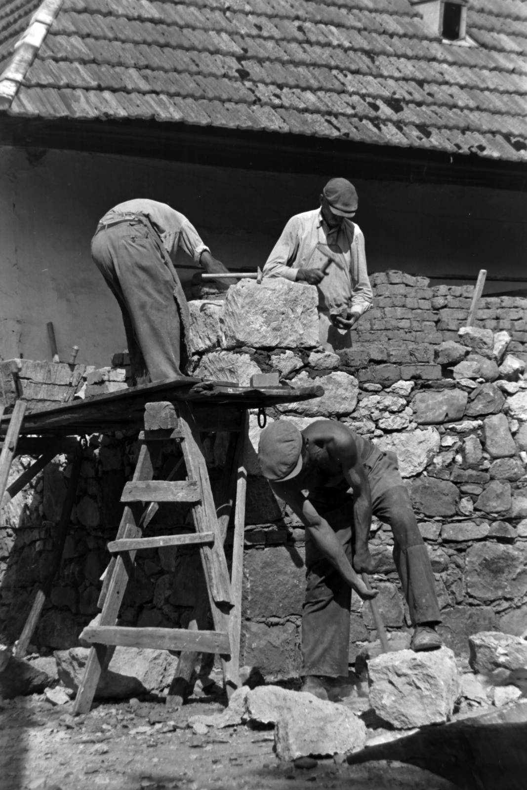 1958, Kriss Géza, stone wall, freestone, construction, Fortepan #191981