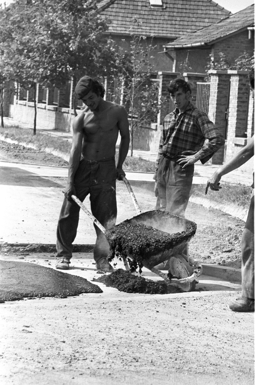 1979, Kriss Géza, wheelbarrow, paving, Fortepan #192293