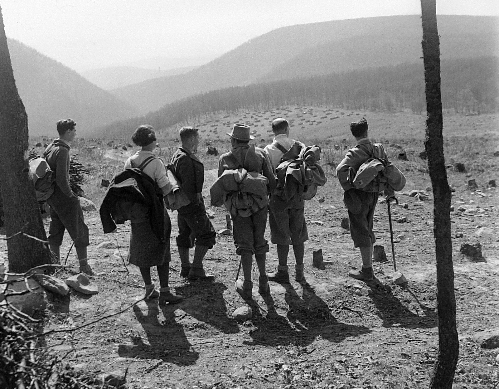 1936, Fortepan, excursion, breech, backpack, walking cane, companionship, hiking boots, Fortepan #1923