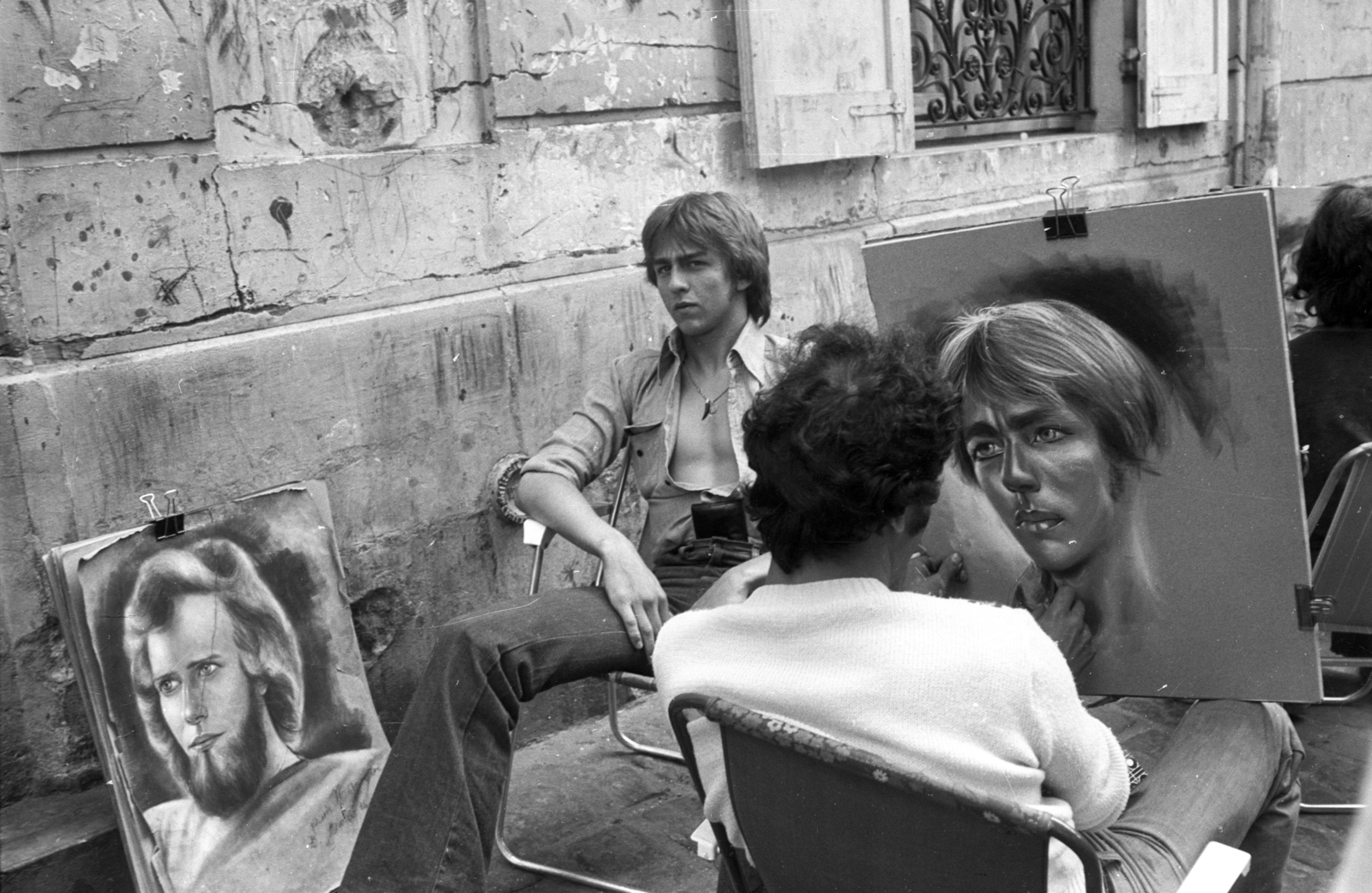 France, Paris, Montmartre, Place du Tertre., 1979, Kriss Géza, portrait, street portrait drawing, Fortepan #192483