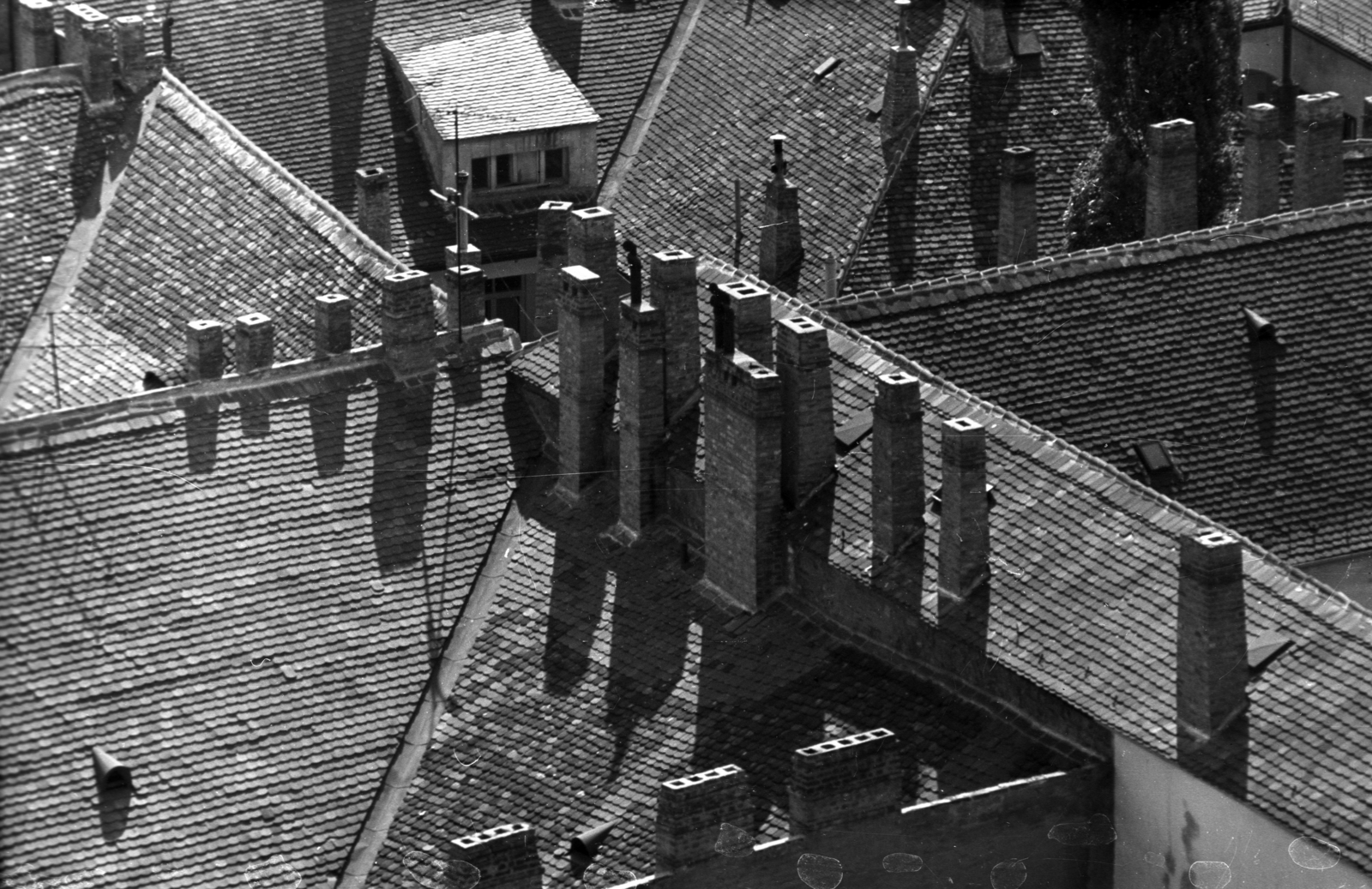 Hungary, Budapest I., kilátás a Mátyás-templom tornyából, az Országház utcai és az Úri utcai házak teteje felé., 1969, Kriss Géza, Budapest, Fortepan #192969