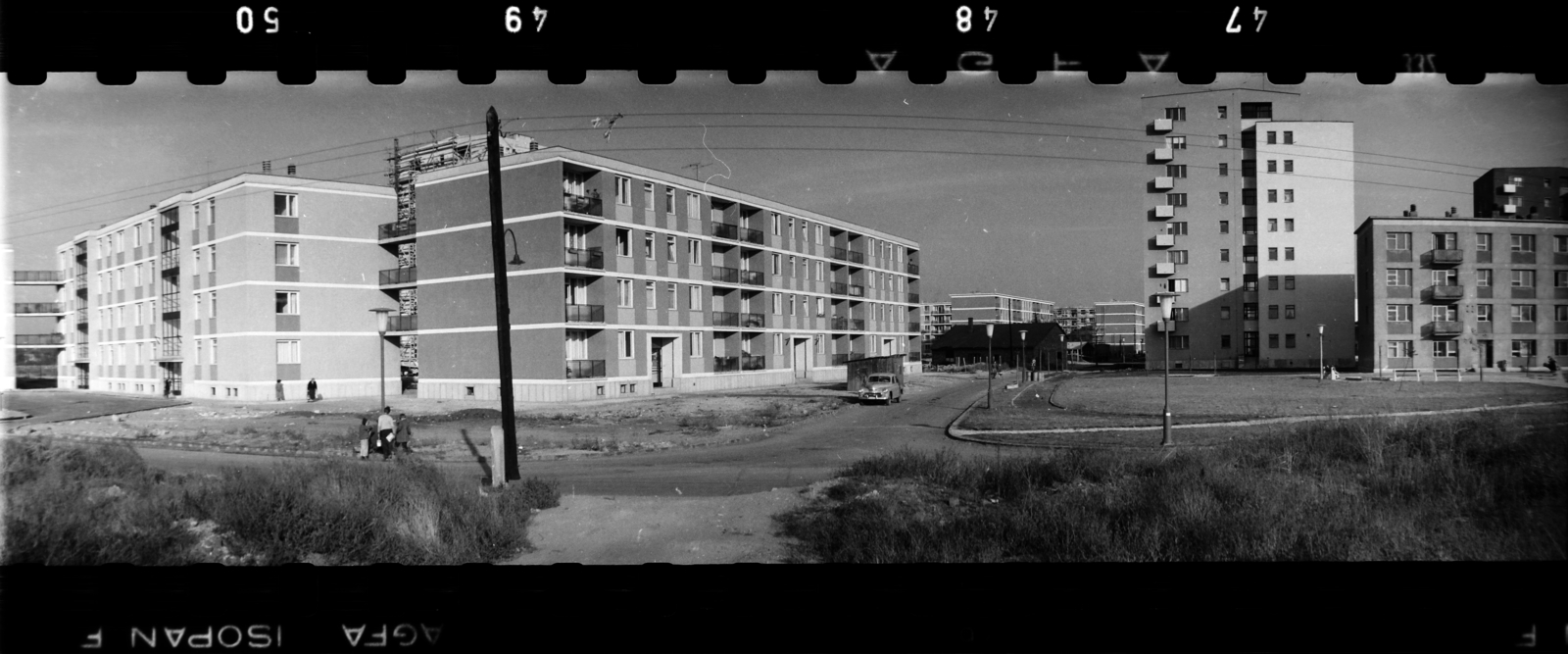 Hungary, Budapest IX., József Attila lakótelep, előtérben a Dési Huber utca, középen szemben az Ifjúmunkás utca., 1961, Gábor Viktor, Budapest, panoramic photography, blocks, Fortepan #193811