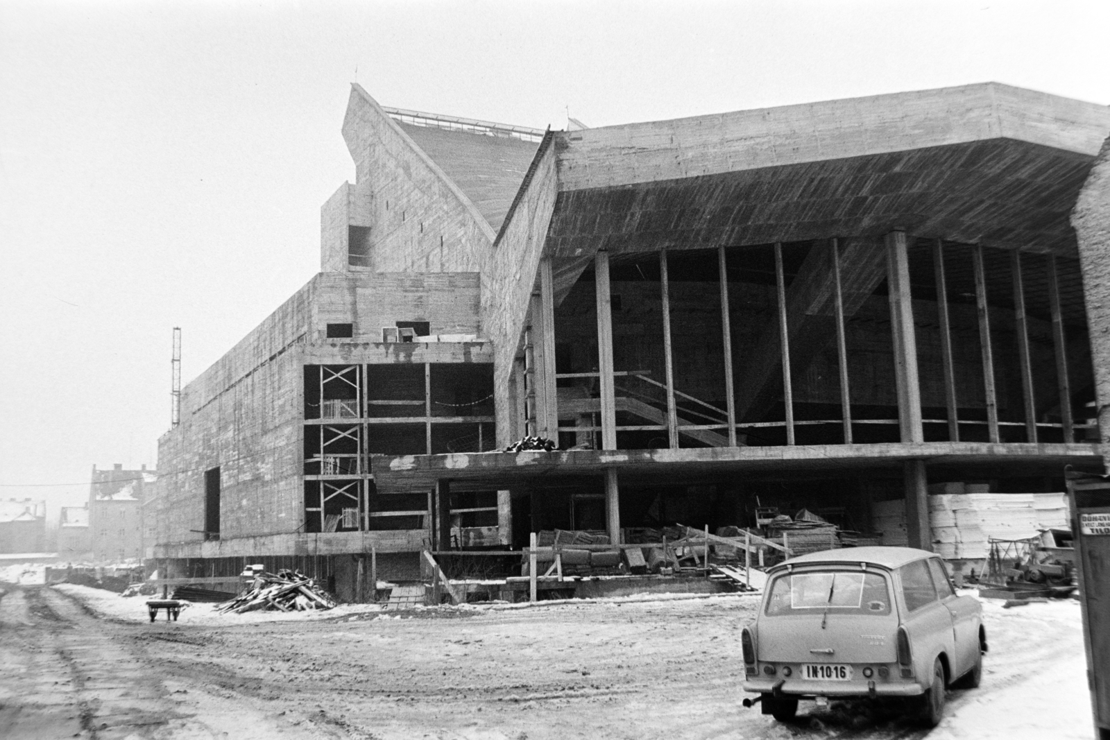 Hungary, Győr, a Kisfaludy Színház (később Győri Nemzeti Színház) építkezése., 1976, Gábor Viktor, number plate, Fortepan #194401