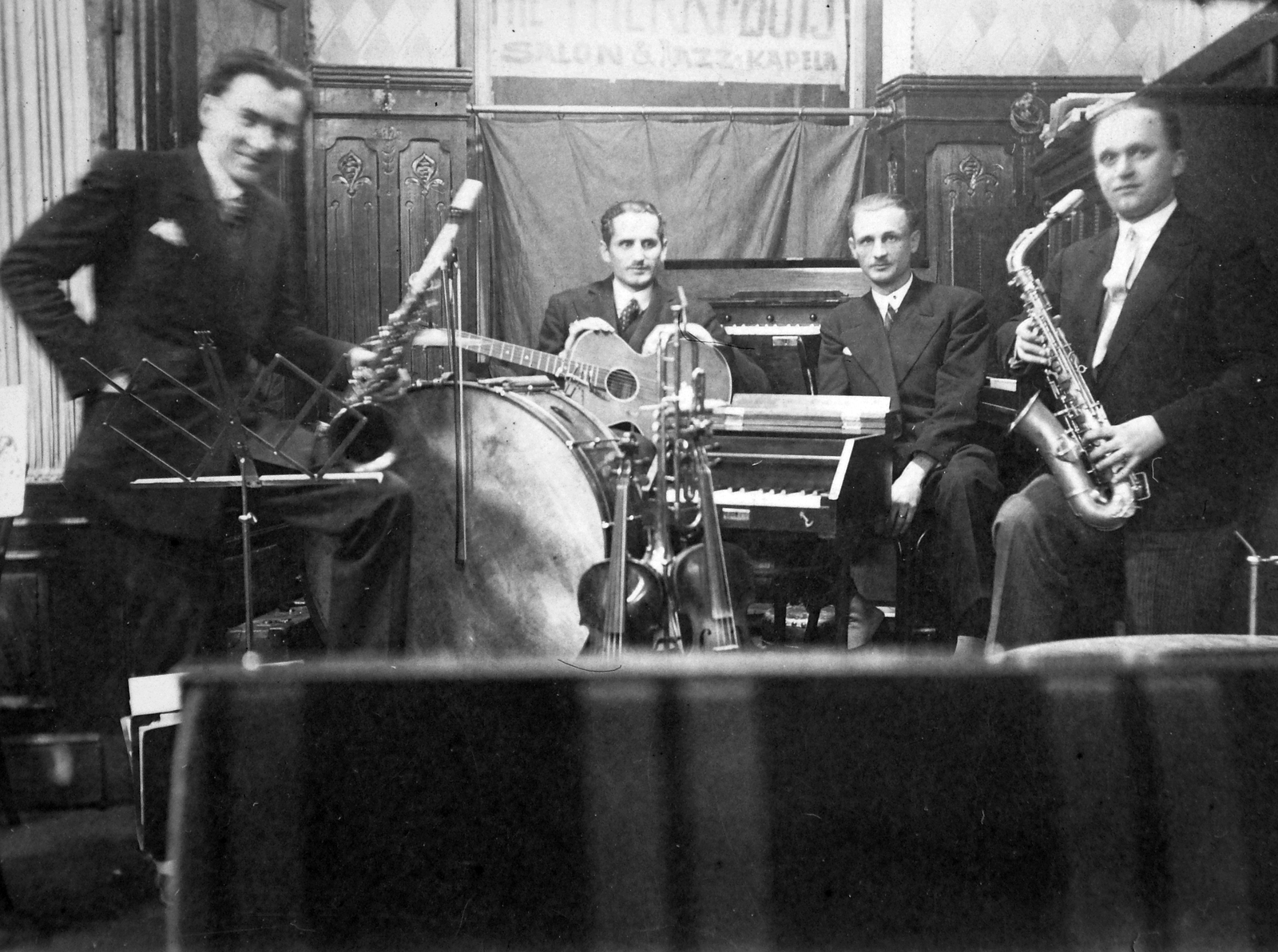1936, Fortepan, hangszer, zenekar, zenész, hegedű, zongora, gitár, dob, szaxofon, Fortepan #19473