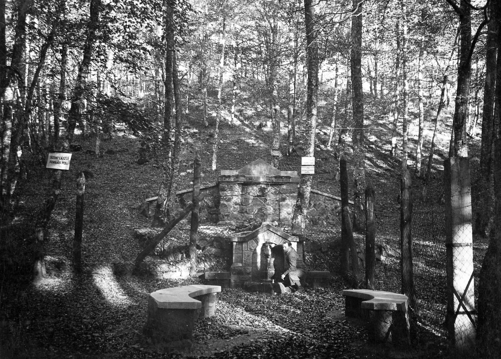 Hungary, Mátrafüred, Szent László forrás., 1909, Fortepan, rest area, spring, woods, Fortepan #19525