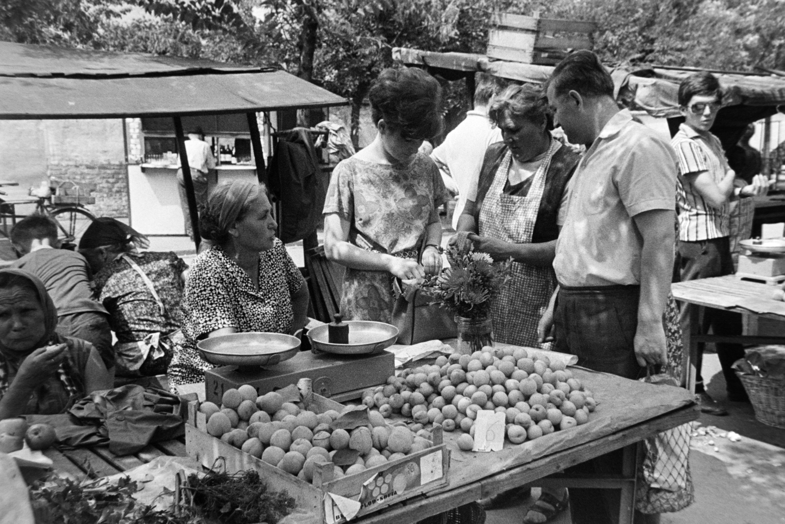 Magyarország, Debrecen, piac., 1970, Bojár Sándor, mérleg, piac, gyümölcs, Fortepan #195664