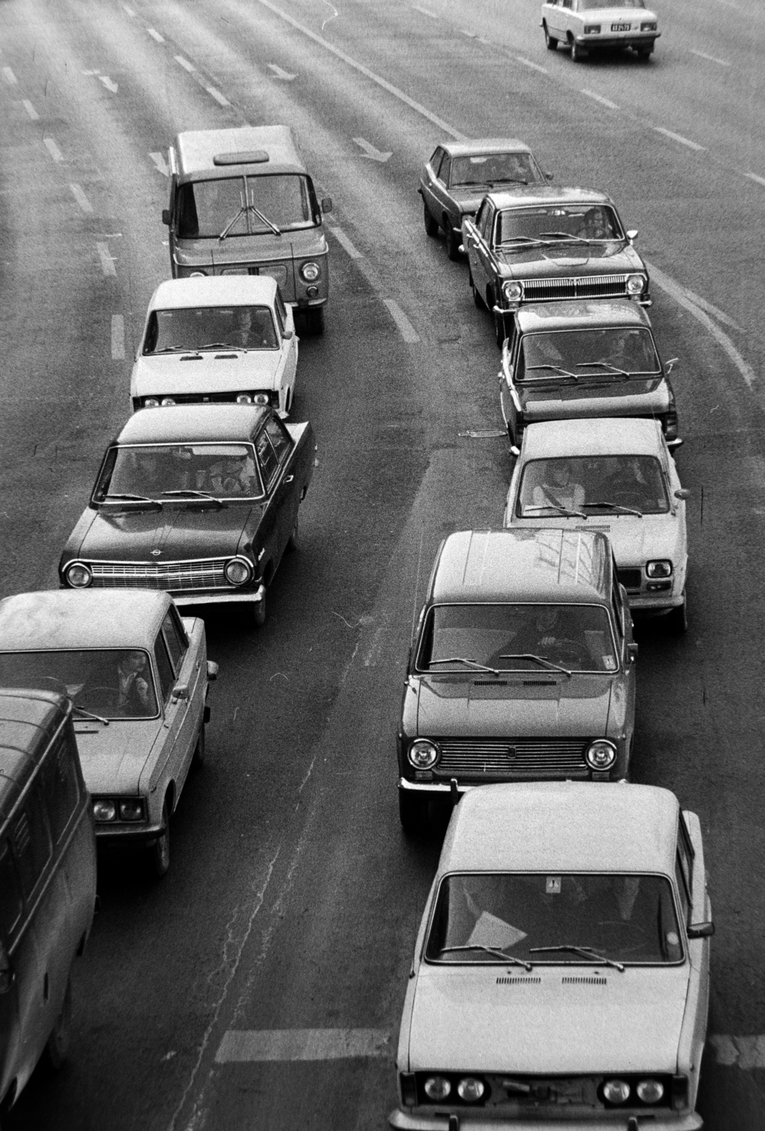 Magyarország, Budapest VIII., a Rákóczi út torkolata a Baross téri felüljáróról nézve., 1977, Bojár Sándor, Budapest, Fortepan #195763