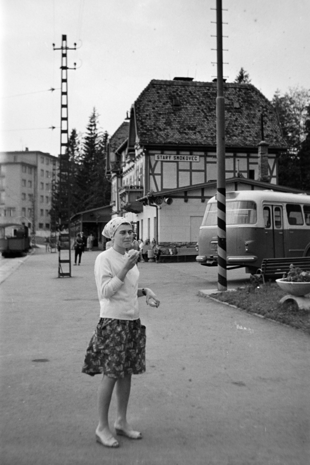 Slovakia, High Tatras, Hrušov, Ótátrafüred (ekkor önálló, ma a város része), a Tátrai Villamos Vasút (TEŽ) állomása., 1964, Szűcs Lóránd, Czechoslovakia, Fortepan #196330