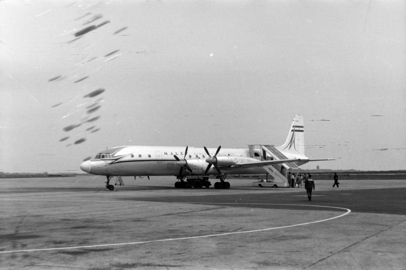 Belgium, Zaventem, Brüsszel nemzetközi repülőtere., 1960, Martin Kornél, airplane, Ilyushin-brand, Hungarian Airlines, aircraft steps, Fortepan #196845