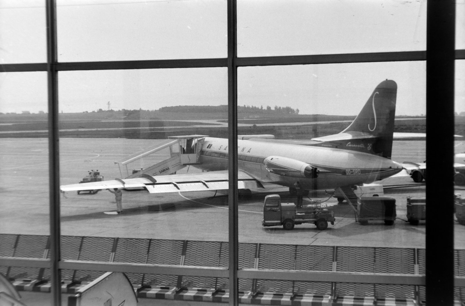 Belgium, Zaventem, Brüsszel nemzetközi repülőtere., 1960, Martin Kornél, airplane, Sud Aviation-brand, Sabena airlines, aircraft steps, Fortepan #196847