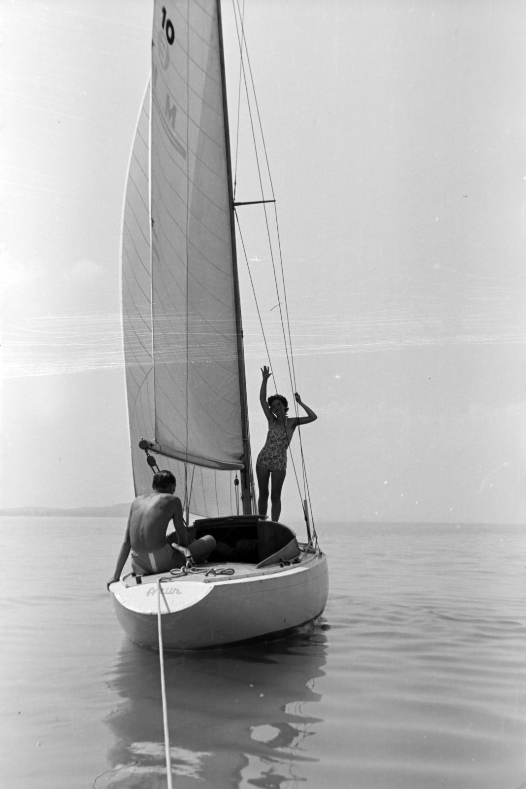 Hungary,Lake Balaton, vitorlás Révfülöp térségében., 1955, Martin Kornél, sailboat, Fortepan #196938