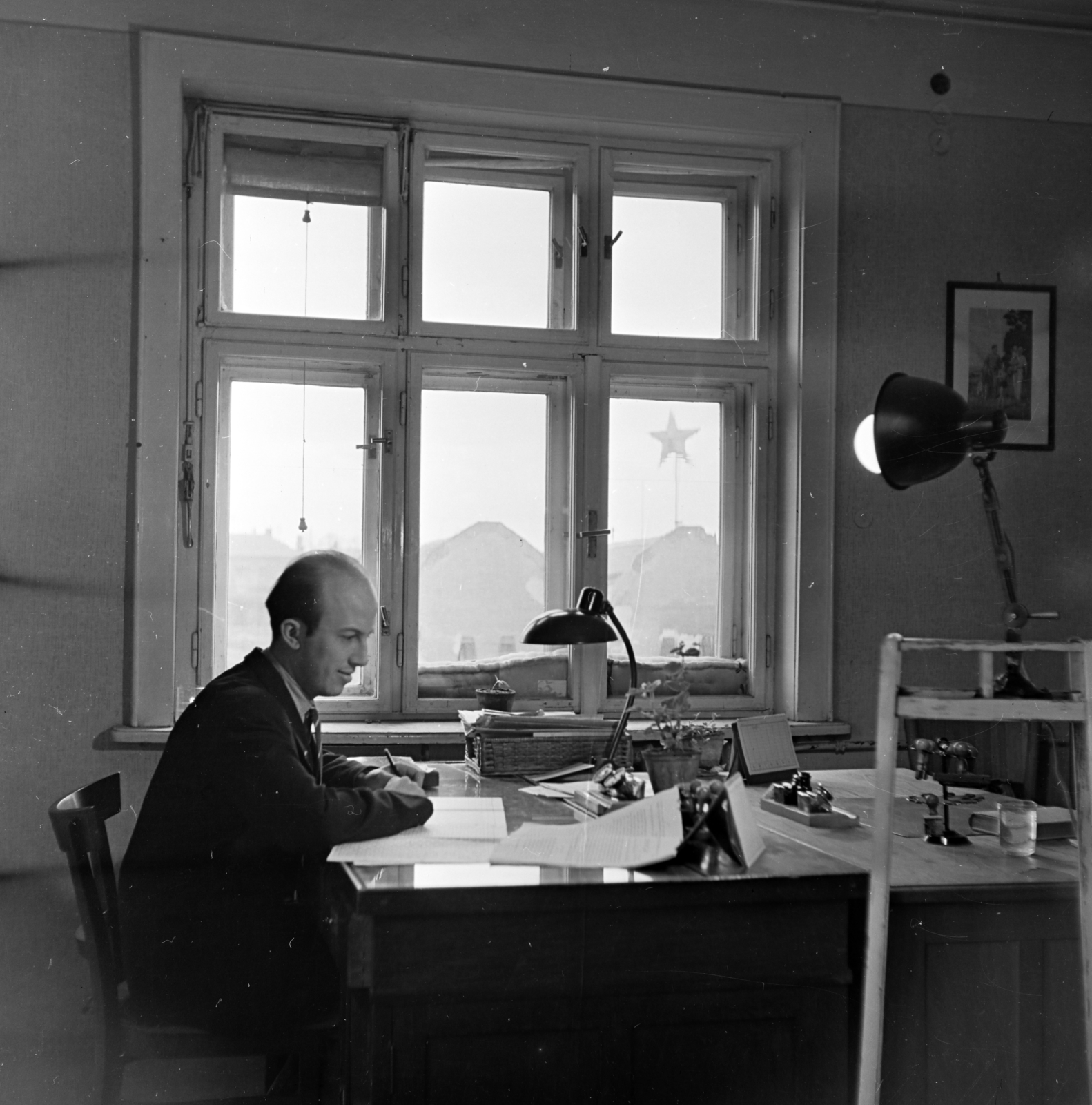 1955, Keveházi János, window, office, employee, light, Fortepan #197156