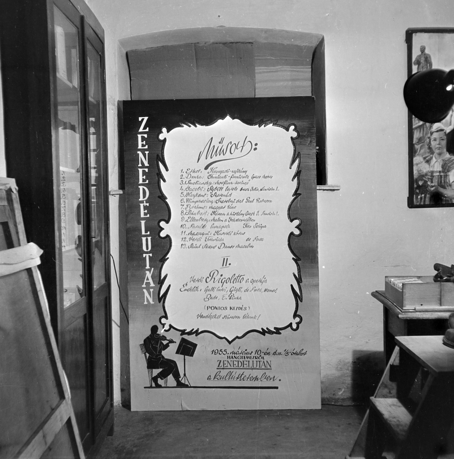 1955, Keveházi János, poster, classical music, schedule, Fortepan #197161