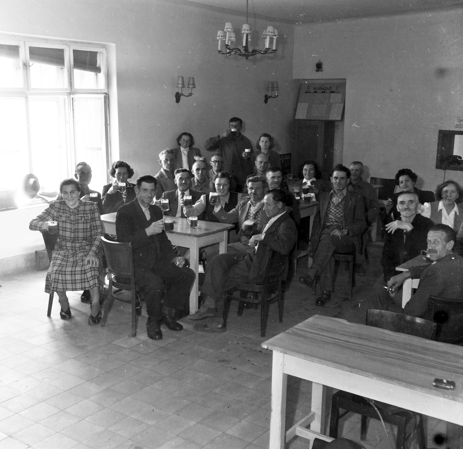 1955, Keveházi János, photo aspect ratio: square, drinking, beer mug, culture room, Fortepan #197190