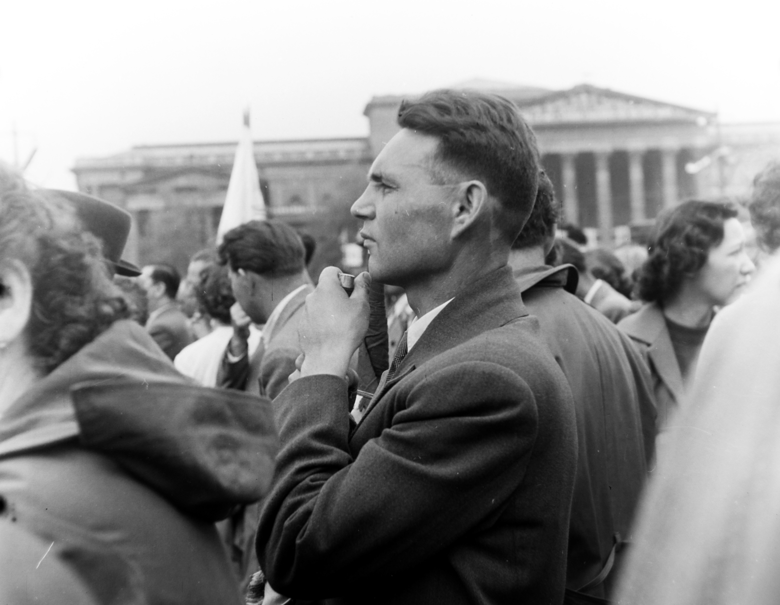 Magyarország, Budapest XIV., Hősök tere, május 1-i ünnepség., 1957, Keveházi János, Budapest, arc profil, férfi, Fortepan #197490
