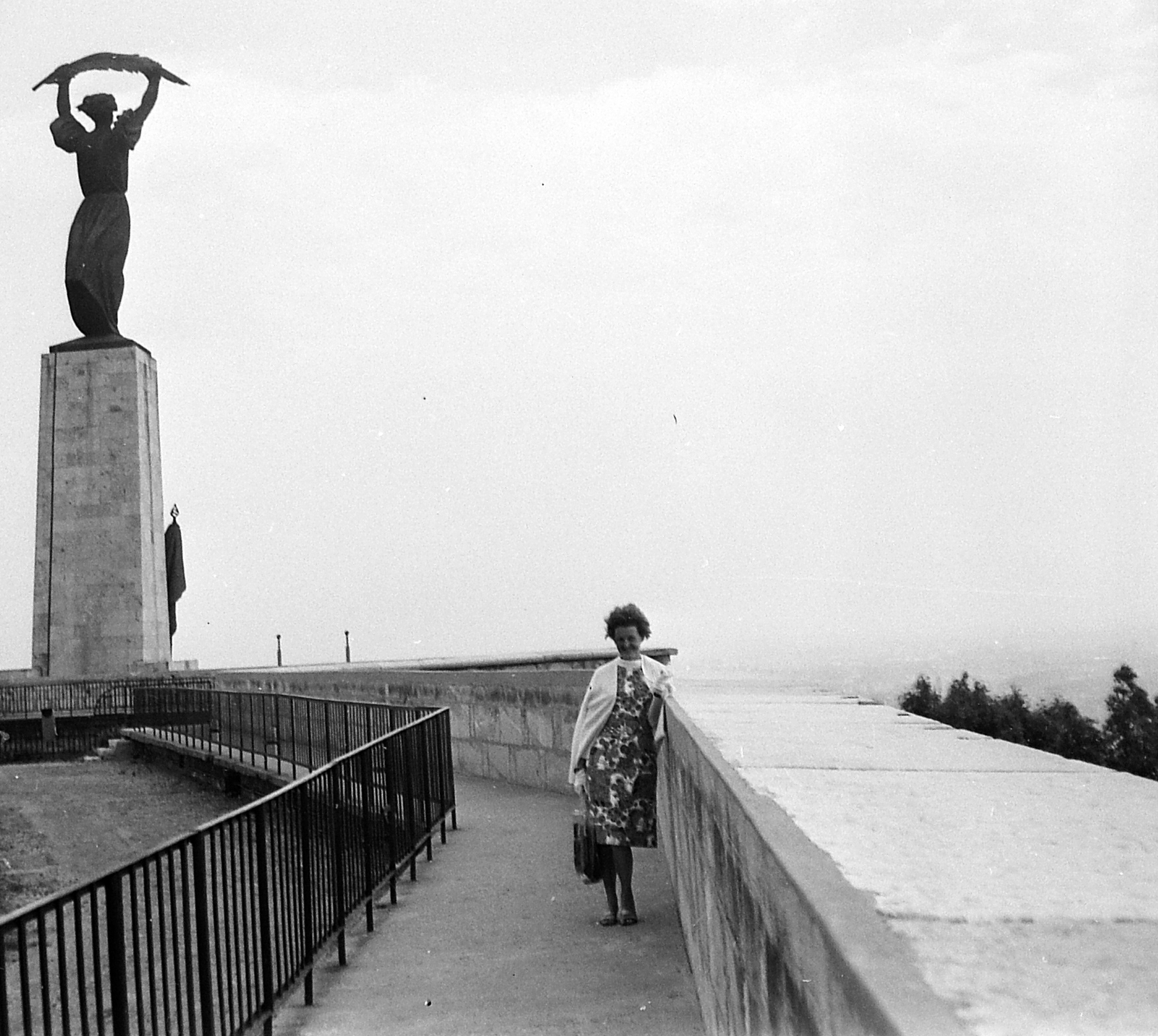 Hungary, Budapest XI., Szabadság-szobor., 1971, Gyöngyi, freedom, railing, sculpture, memorial plaque, symbol, palm branch, Budapest, Zsigmond Kisfaludi Strobl-design, Fortepan #1981