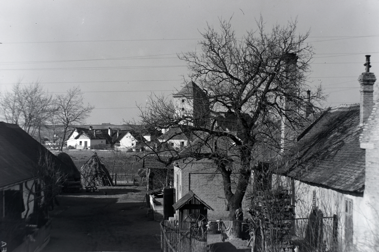 Hungary, Simontornya, háttérben a vár., 1939, Privát Fotó és Film Archívum-Höfler Tibor gyűjtemény, draw well, Fortepan #19812