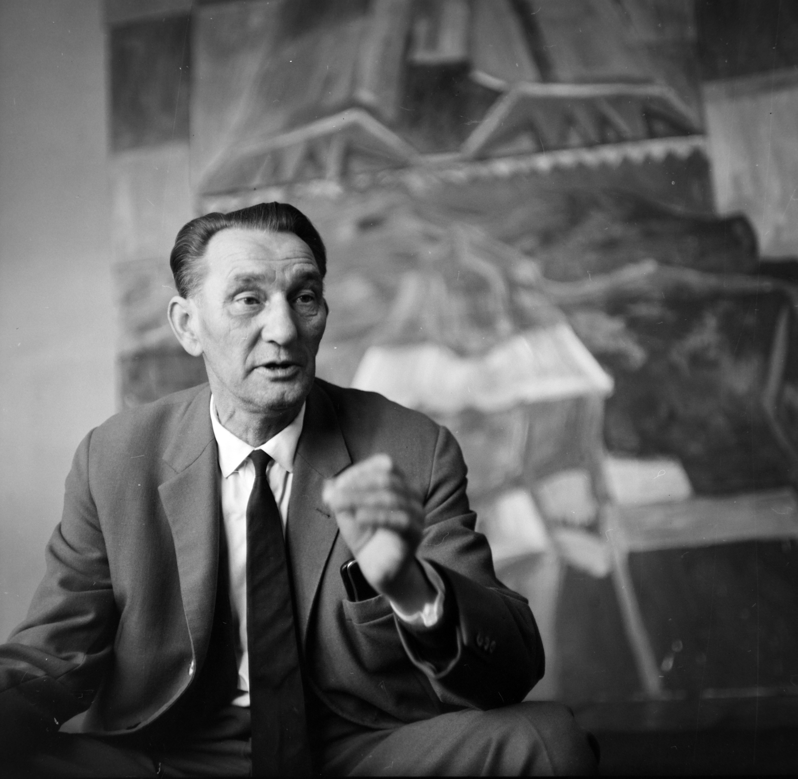 Hungary, Hódmezővásárhely, Kohán György festőművész., 1965, Szalay Zoltán, portrait, Fortepan #198524