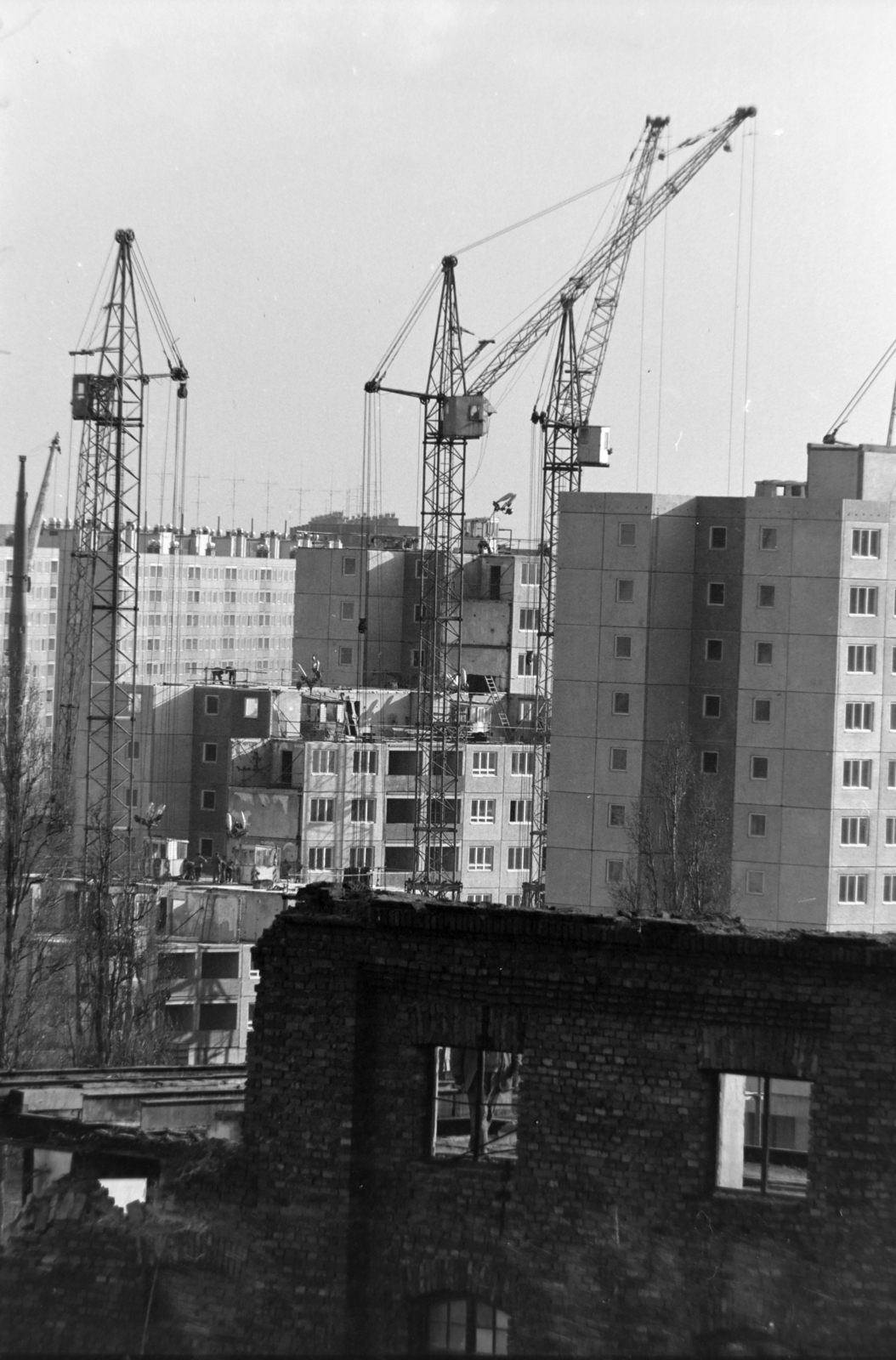 Magyarország, Óbuda, Budapest III., kilátás az Újlaki téglagyár felől, a téglagyár mögött jobbra a Bécsi út 225-229. számú panelház, ettől balra az Ágoston utca és a Vörösvári út épületei., 1974, Szalay Zoltán, Budapest, Fortepan #198870