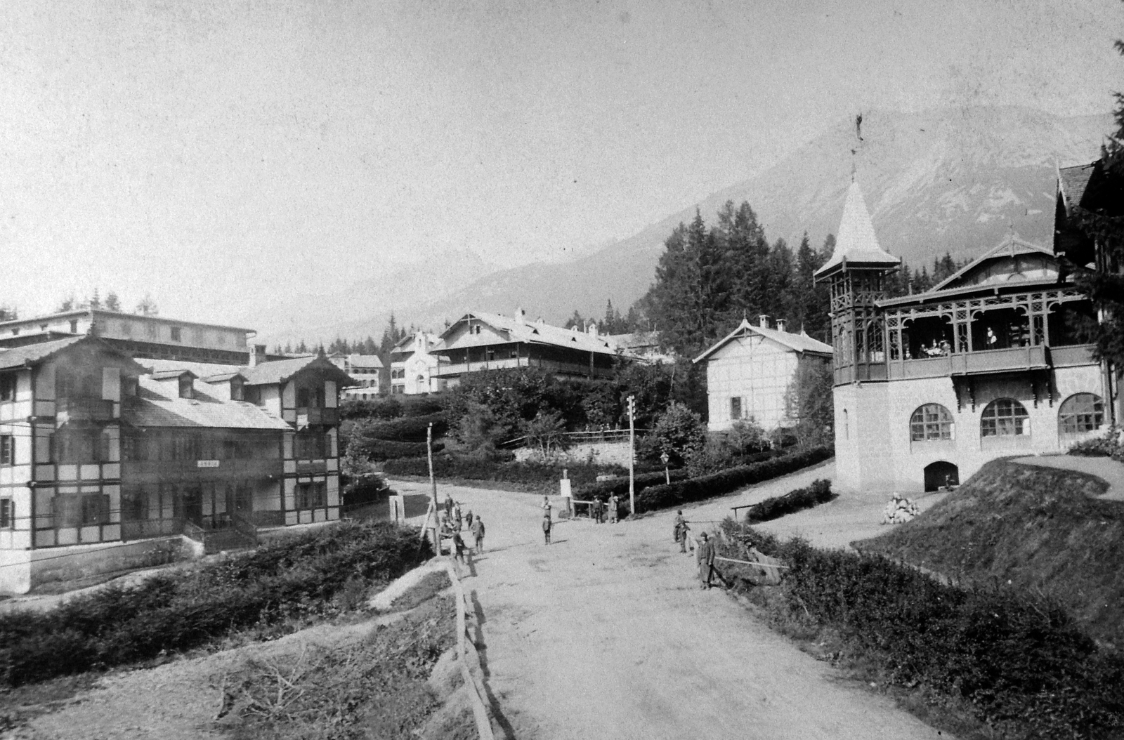 Slovakia,High Tatras, Starý Smokovec, 1900, Fortepan, woods, street view, hotel, mountain, Tatra Mountains, Fortepan #19901