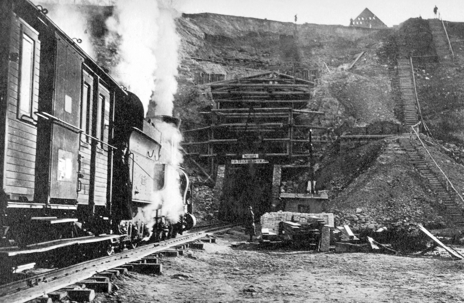 Poland, Miechów, 1915, Fortepan, steam locomotive, railway, construction, tunnel, Fortepan #19904