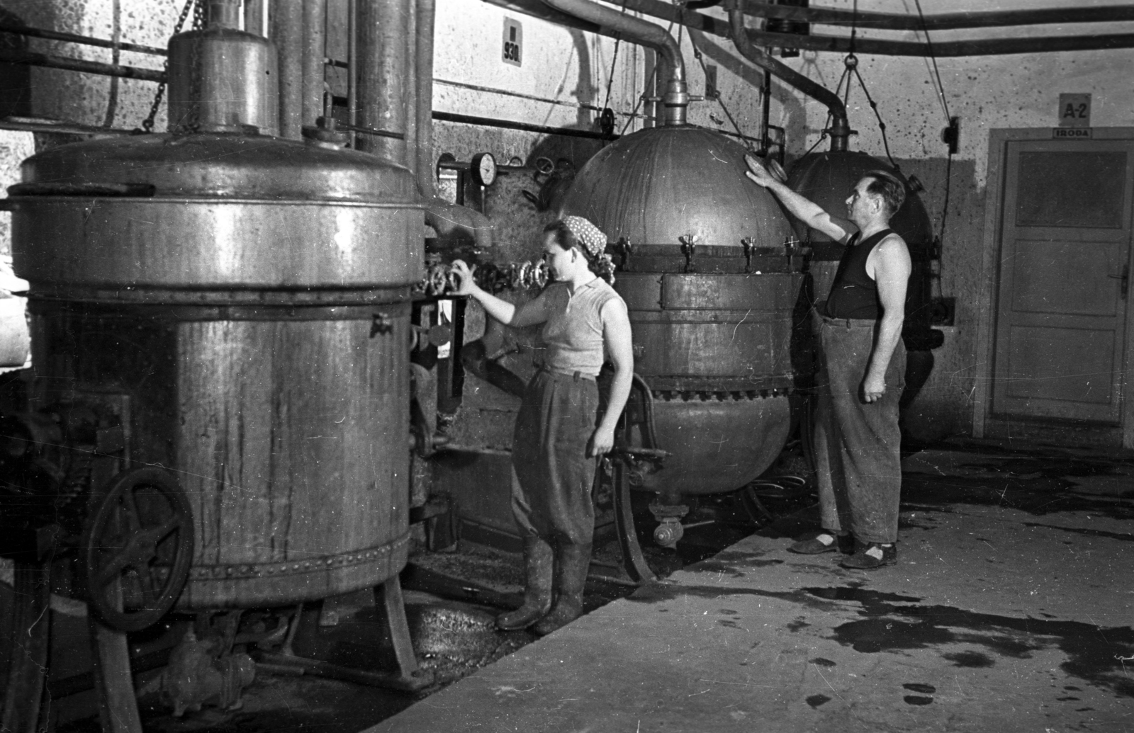 1955, Bauer Sándor, szeszgyártás, tartály, gumicsizma, Fortepan #199567