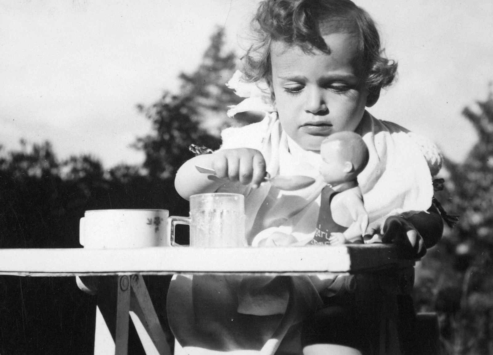 1930, Fortepan, portrait, kid, doll, toy, cup, glass, meal, child labour, Fortepan #19969