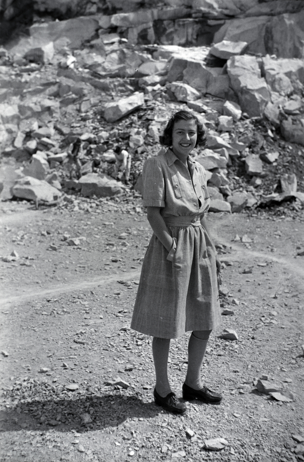 Hungary, Szob, Csák-hegy, Fehérbánya., 1941, Eisner Ferenc, stone mine, Fortepan #200349