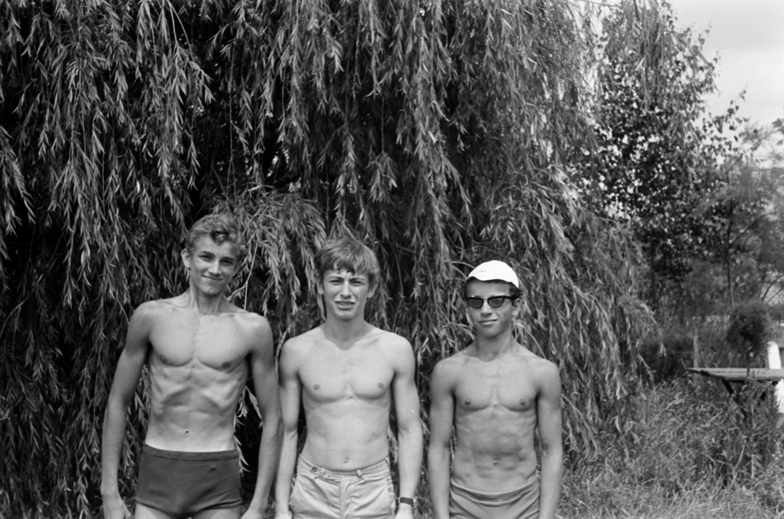 1963, Földvári Mihály, half-naked, three people, Fortepan #200618