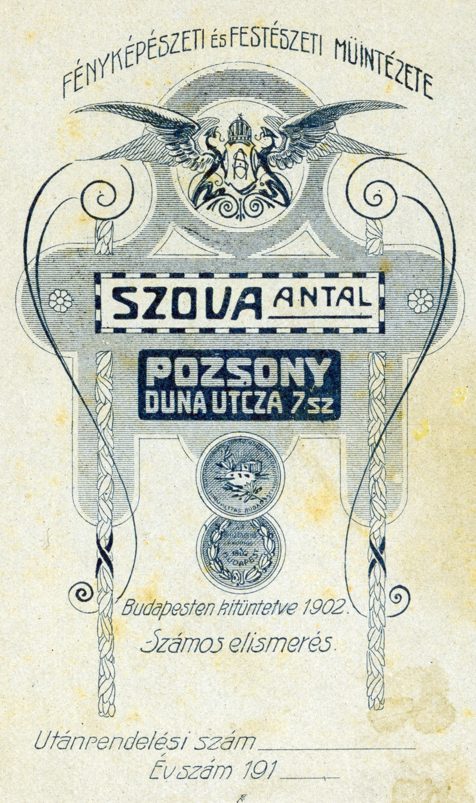 Bratislava, 1911, Fortepan, studio, verso, photographer, Fortepan #200890