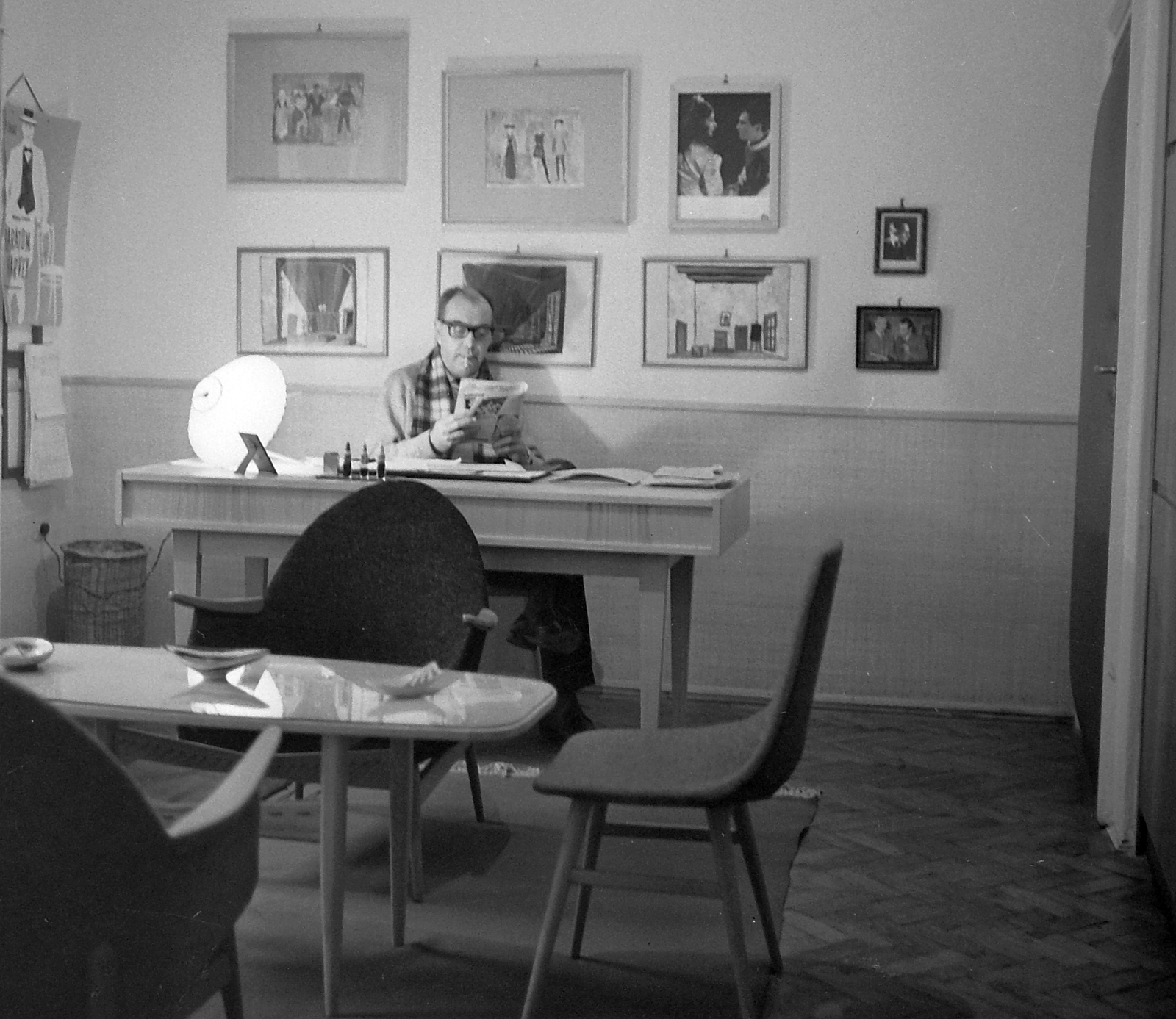 Hungary, Budapest XIII., Szent István körút, Vígszínház. Várkonyi Zoltán színész, rendező, színház igazgató., 1963, Kotnyek Antal, art of theater, celebrity, office, planning, furniture, interior, Budapest, Fortepan #20100