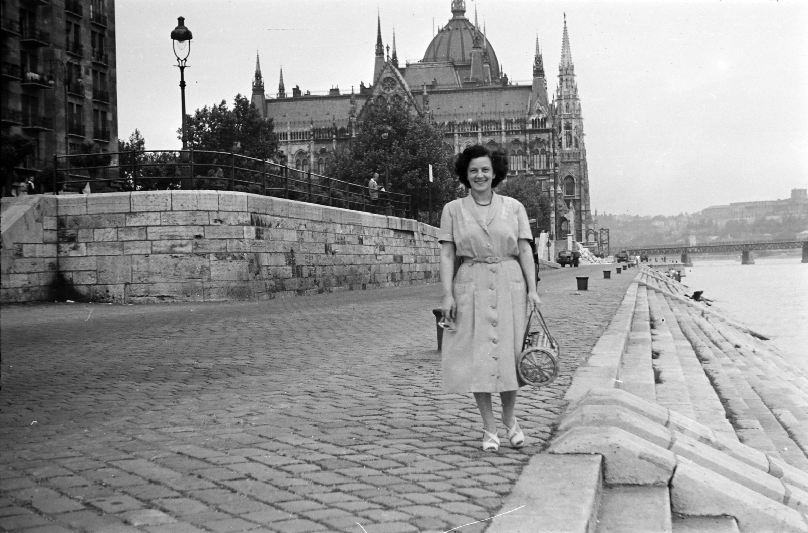 1959, Handa család, Kossuth-bridge, wharf, parliament, Fortepan #201582