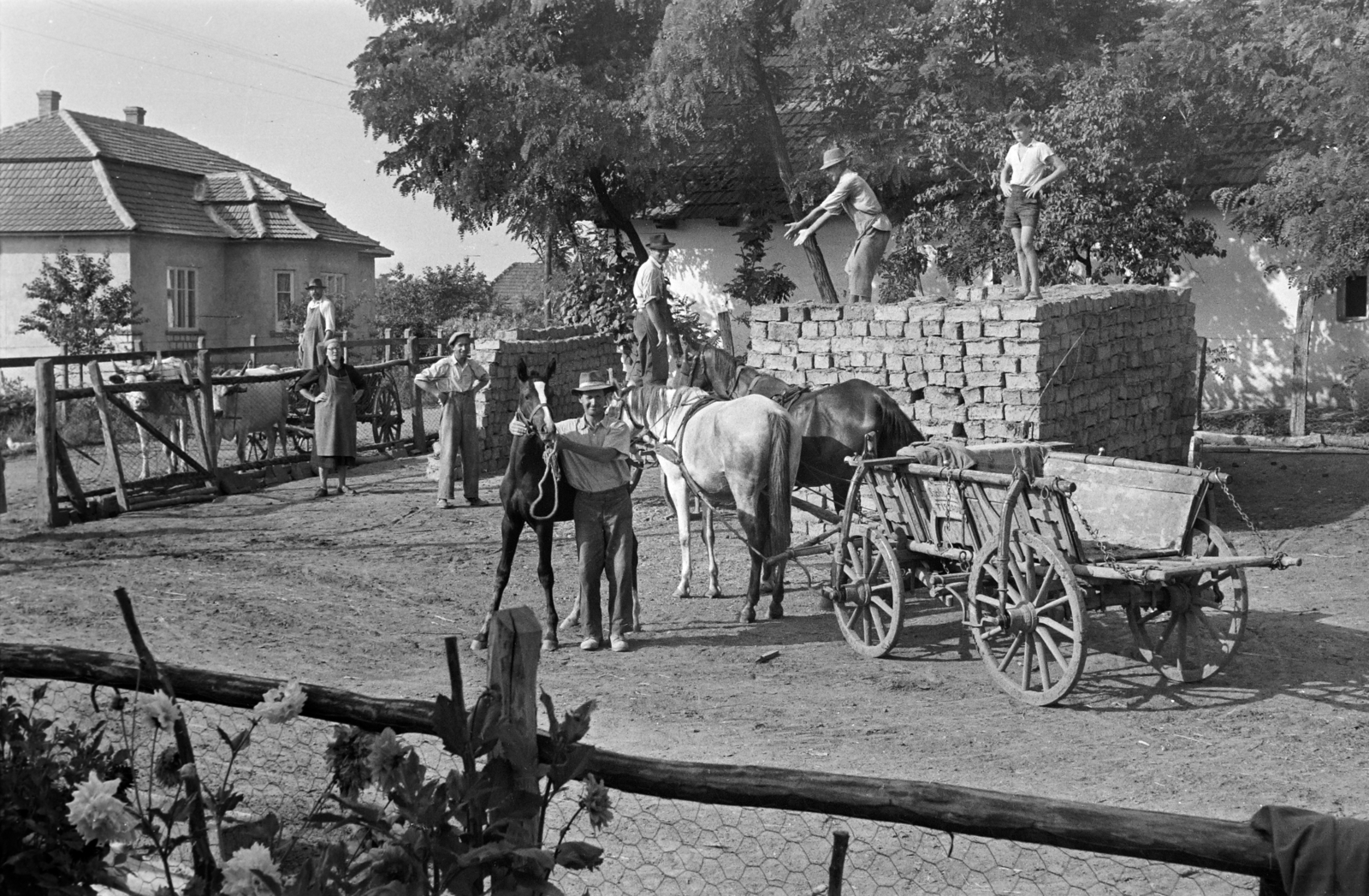 Magyarország, Tiszadob, Bocskai utca., 1962, Handa család, vályogvetés, Fortepan #201594