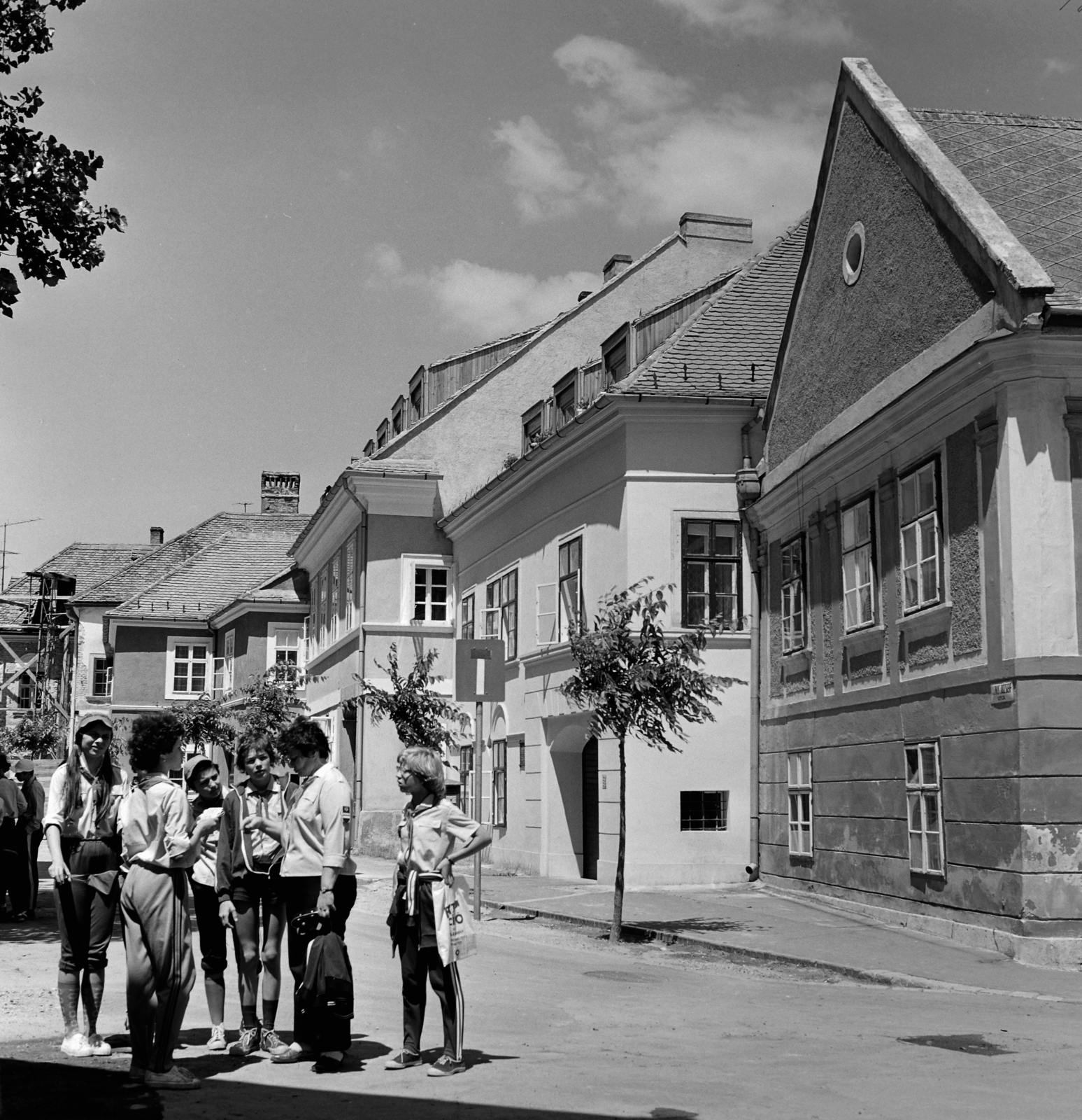 Magyarország, Kőszeg, Rajnis utca - Táblaház (Schätzel Frigyes) utca sarok. (Balra van a vár bejárata.), 1976, Faragó László, Fortepan #202452
