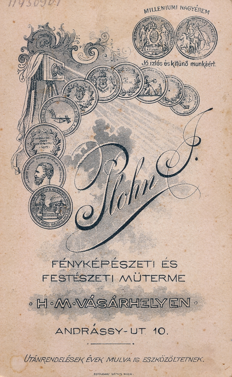 Magyarország, Hódmezővásárhely, Andrássy út 10., Plohn József fényképészeti és festészeti műterme., 1908, Jóna Dávid, műterem, fényképész, hátlap, Fortepan #202617
