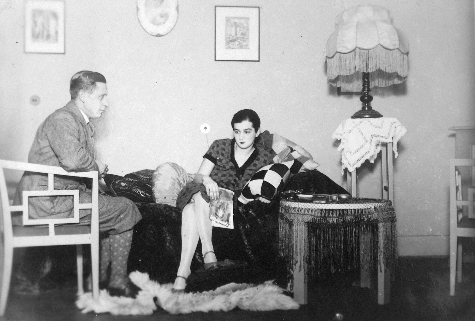 1929, Privát Fotó és Film Archívum-Urbach gyűjtemény, light, furniture, interior, man, woman, breech, wall picture, double portrait, Fortepan #20284