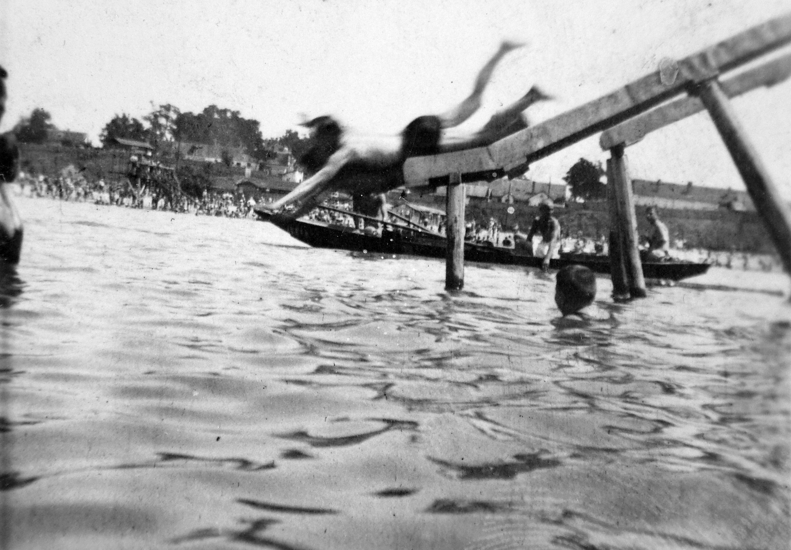 1933, Fortepan, water surface, bathing, summer, playground slide, boat, shore, feat, Fortepan #20423