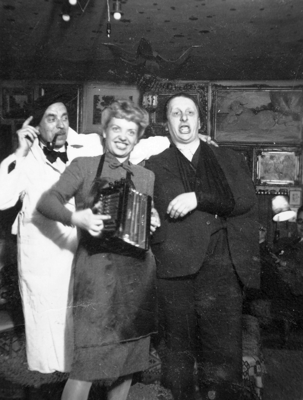1939, Fortepan, musical instrument, tableau, men, pipe, painting, fun, interior, accordion, woman, posture, three people, singing, Fortepan #20464