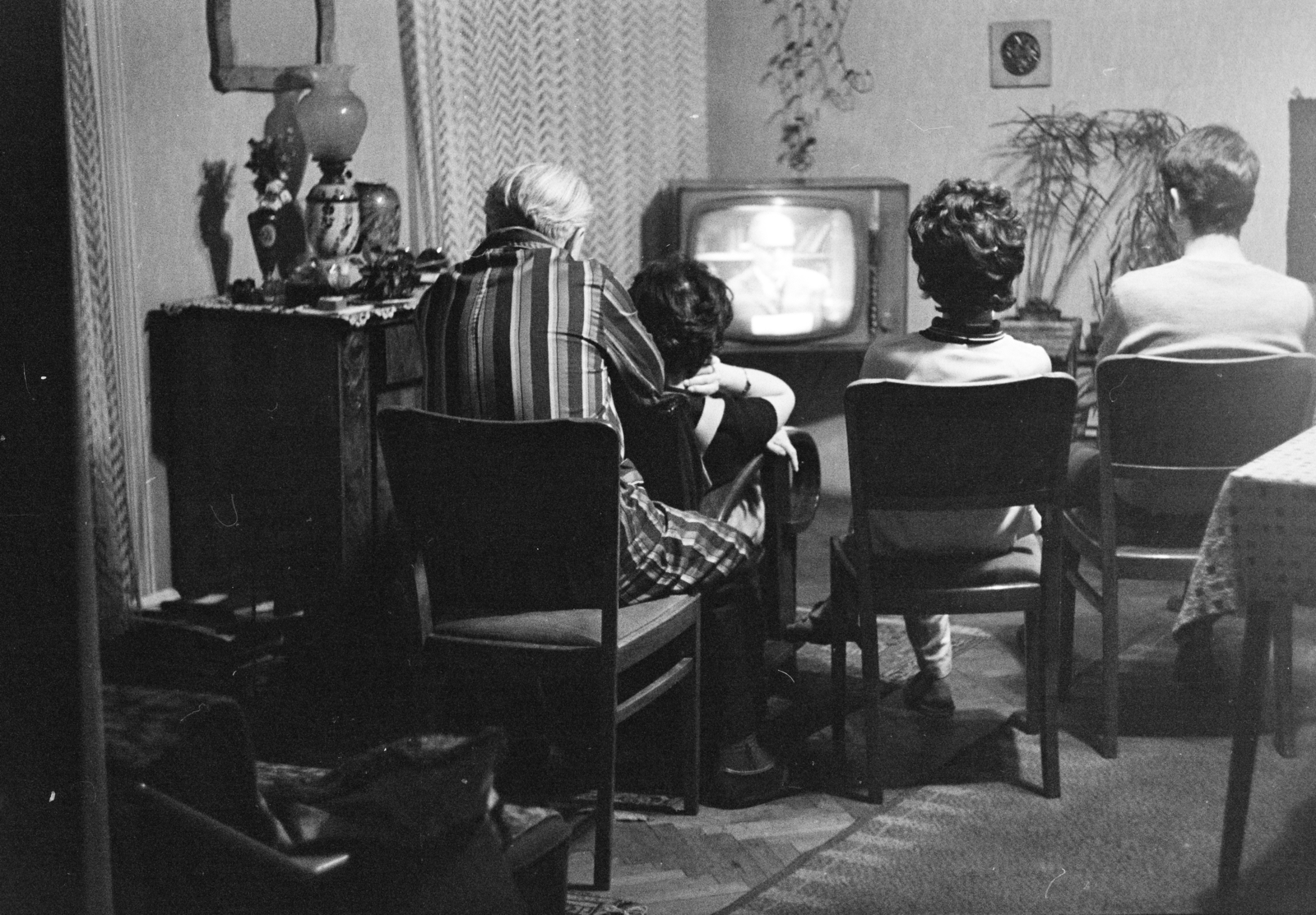 1970, Kereki Sándor, TV, back, family, Fortepan #204815
