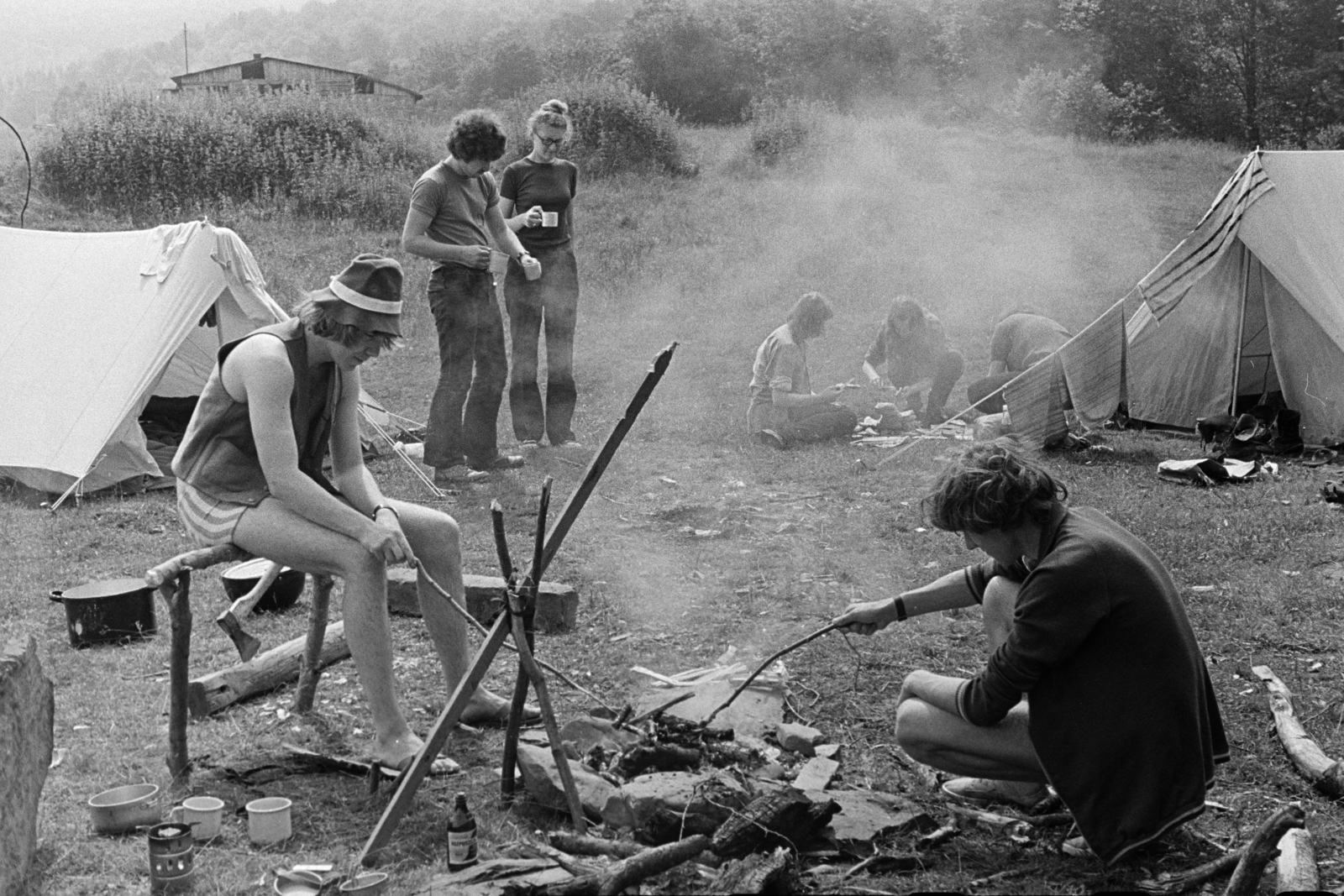 Lengyelország, 1974, Kereki Sándor, tábortűz, Fortepan #204820