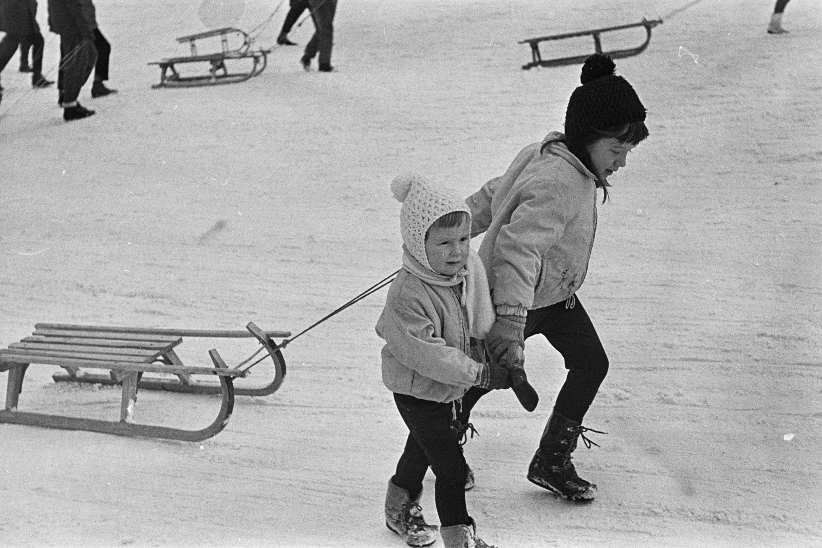 Hungary, Tabán, Budapest I., szánkópálya a Naphegy utca és a Krisztina körút között., 1970, Kereki Sándor, winter, sledge, Budapest, Fortepan #204846