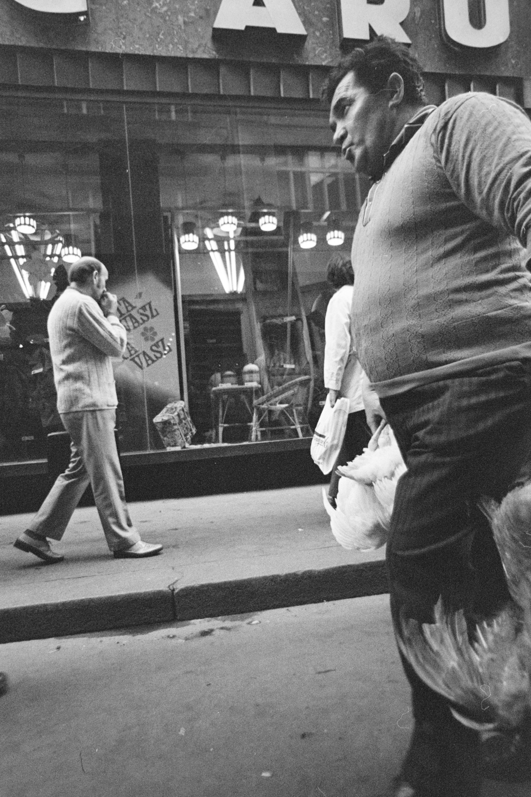 Magyarország, Budapest V., Váci utca, a felvétel a Párizsi (Párisi) utca sarkán álló Camping Áruház előtt készült., 1976, Kereki Sándor, Budapest, baromfi, kempingbútor, Fortepan #205591